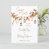 Autumn Leaves Rustic Watercolor Elegant Wedding Save The Date (Stehend Vorderseite)