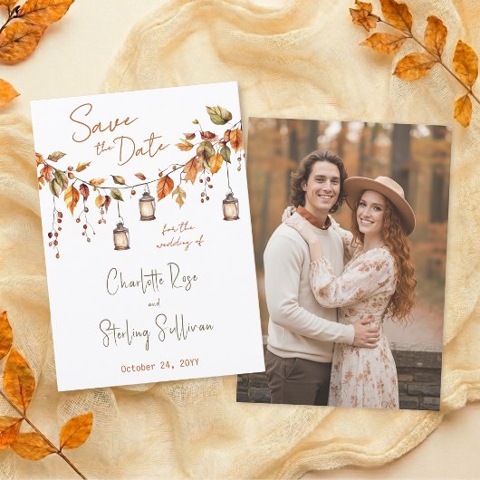 Autumn Leaves Rustic Watercolor Elegant Wedding Save The Date