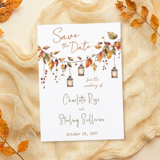 Autumn Leaves Rustic Watercolor Elegant Wedding Save The Date