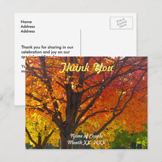 Autumn Leaves Wedding Danke Postcard Postkarte (Vorne/Hinten)