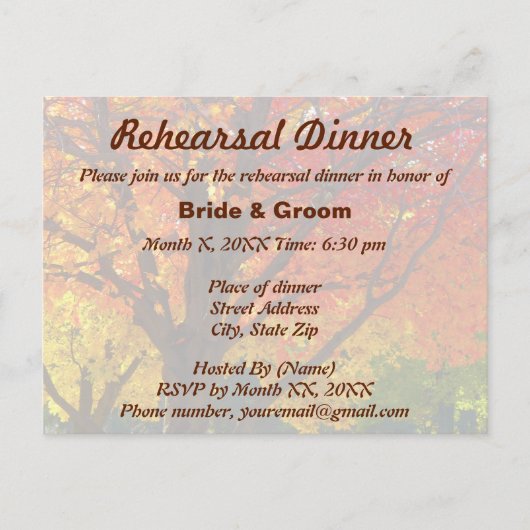 Autumn Leaves Wedding Rehearsal Dinner Postcard Postkarte (Vorderseite)