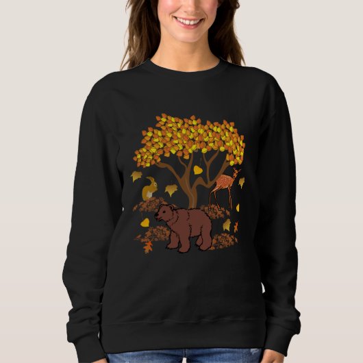 Autumn Leaves Wildlife Nature Cute Bear Deer Fores Sweatshirt (Vorderseite)