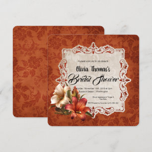 Autumn Lilies Golden Brown Damask Brautparty Einladung