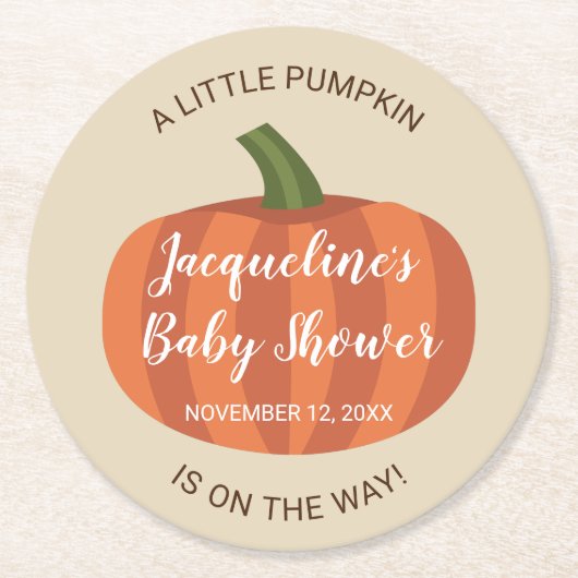 Autumn Little Pumpkin on way Baby Shower Runder Pappuntersetzer (Vorderseite)