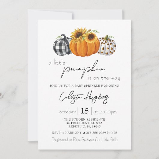 Autumn Little Pumpkin Sunflower Baby Sprinkle Einladung (Vorderseite)