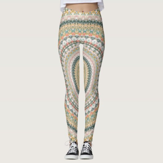 Autumn Mandala Boho Hippie Retro Abstrakte Kunst Leggings (Vorderseite)