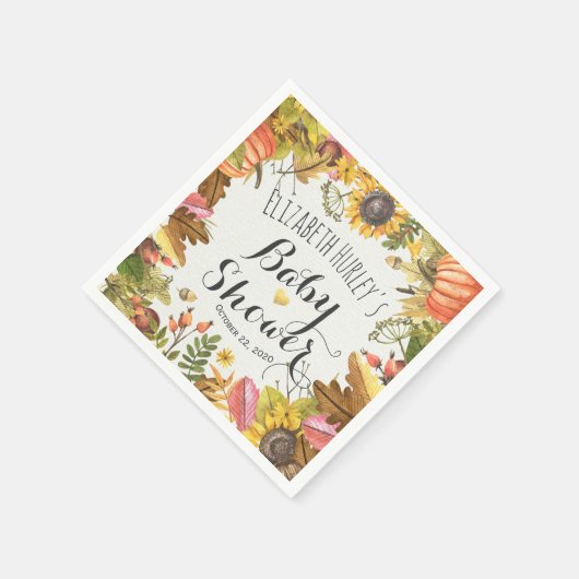 Autumn Maple Blätter Pumpkin Sunflower Baby Shower Serviette (Ecke)