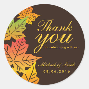 Autumn Maple Leaf Hochzeit Danke Sticker Brown