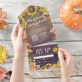 Autumn Maple Leaf Pumpkin Rustic Wood Wedding RSVP All In One Einladung