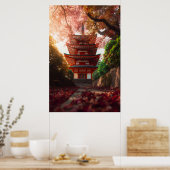 Autumn Maple Pagoda Temple Staircase Glow Poster (Küche)