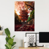 Autumn Maple Pagoda Temple Staircase Glow Poster (Heimbüro)