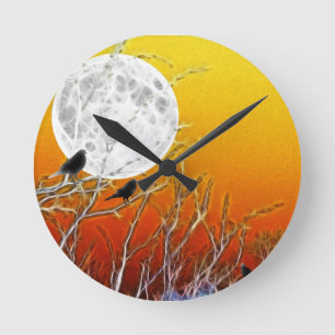 Autumn Moon Gothic Orange Sunset Runde Wanduhr