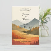 Autumn Mountain Watercolor Wedding Invitation Einladung (Stehend Vorderseite)