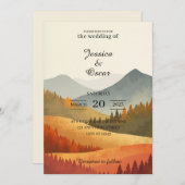 Autumn Mountain Watercolor Wedding Invitation Einladung (Vorne/Hinten)