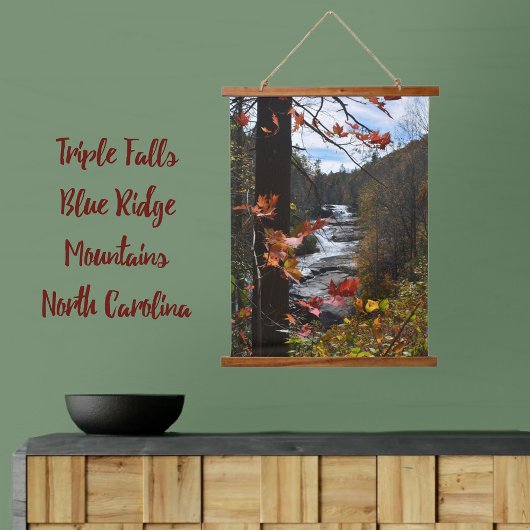 Autumn Mountain Waterfall Triple Falls NC Wandteppich Mit Holzrahmen