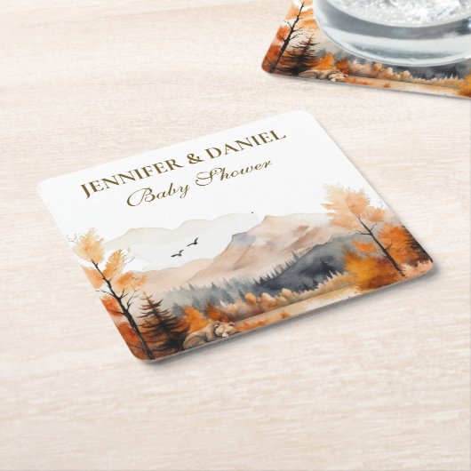 Autumn Mountain Woodland Watercolor Bear Shower Rechteckiger Pappuntersetzer (angewinkelt)