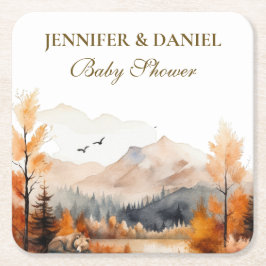 Autumn Mountain Woodland Watercolor Bear Shower Rechteckiger Pappuntersetzer