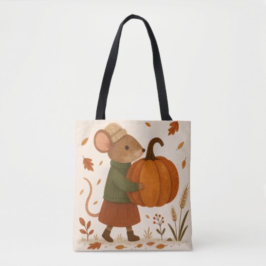 Autumn Mouse with Pumpkin - Whimsical Fall Illuste Tasche (Vorderseite)