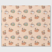 Autumn Mugs & Pumpkin Pie Kawaii Wrap Geschenkpapier (Flach)