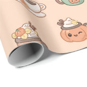 Autumn Mugs & Pumpkin Pie Kawaii Wrap Geschenkpapier (Rolleneckpunkt)