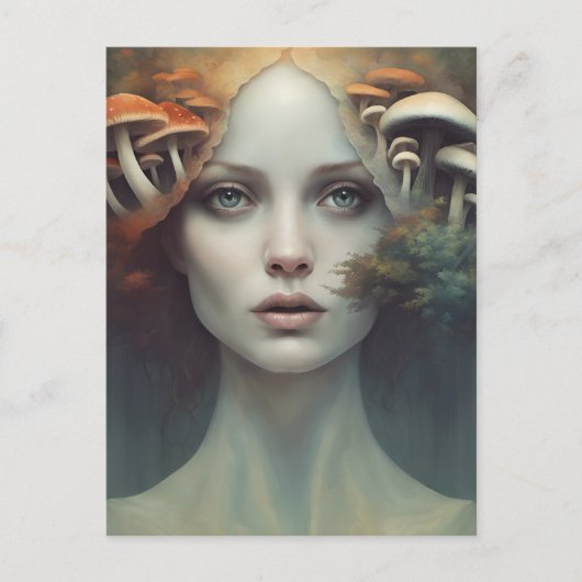 Autumn Mushroom Woman Postcard Postkarte (Vorderseite)