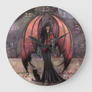 Autumn Mystique Gothic Fairy Vampire Cat Clock Große Wanduhr