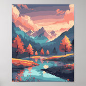 Autumn Nature Landscape River Mountain And Trees Poster (Vorne)
