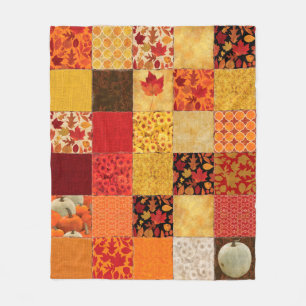 Autumn Orange Gold Brown Patchwork Fleecedecke