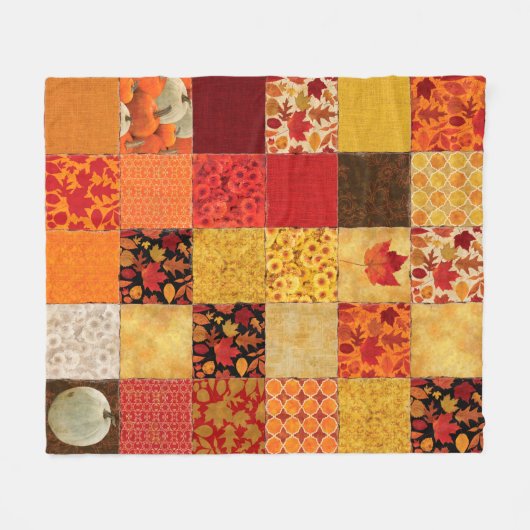 Autumn Orange Gold Brown Patchwork Fleecedecke (Vorderseite (Horizontal))