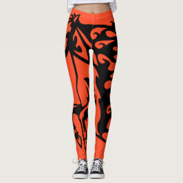 Autumn Orange Pony Horse Bronco Steed Lineart Leggings
