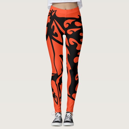 Autumn Orange Pony Horse Bronco Steed Lineart Leggings (Vorderseite)