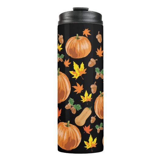 Autumn Orange Pumpkin Fall Pattern Thermosbecher (Vorderseite)