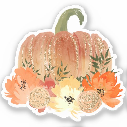 Autumn Orange Pumpkins Floral Aufkleber (Vorderseite)