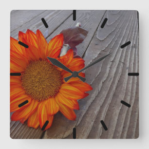 Autumn Orange Sunflower Blossom Quadratische Wanduhr
