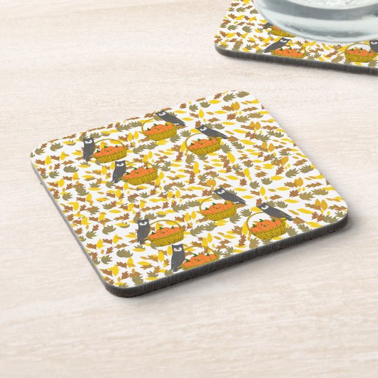 Autumn Owl and Pumpkin Pattern Plastic Coaster Set Getränkeuntersetzer (Linke Seite)