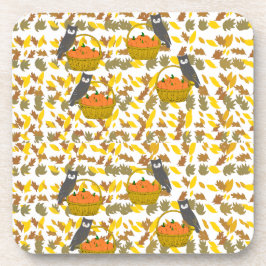 Autumn Owl and Pumpkin Pattern Plastic Coaster Set Getränkeuntersetzer