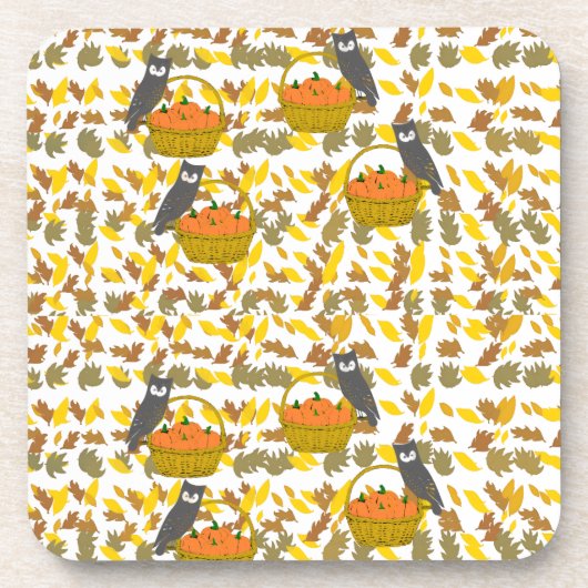 Autumn Owl and Pumpkin Pattern Plastic Coaster Set Getränkeuntersetzer (Vorderseite)