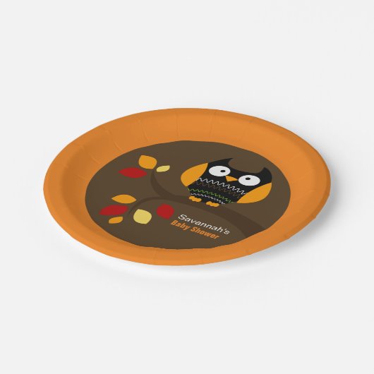 Autumn Owl Halloween Custom Paper Plate Pappteller (Schrägansicht)