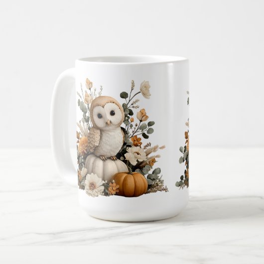 Autumn Owl mit Pumpkins Halloween Art Kaffeetasse (Vorderseite Links)