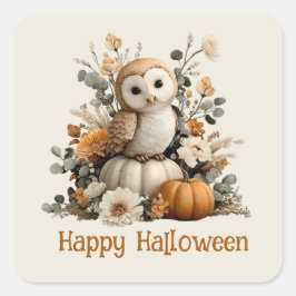Autumn Owl mit Pumpkins Halloween Art Quadratischer Aufkleber