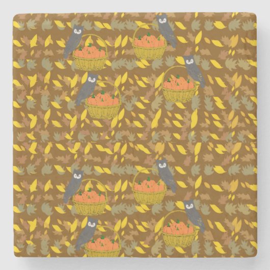 Autumn Owl Pumpkin Absorber Stone Coaster Steinuntersetzer (Vorderseite)