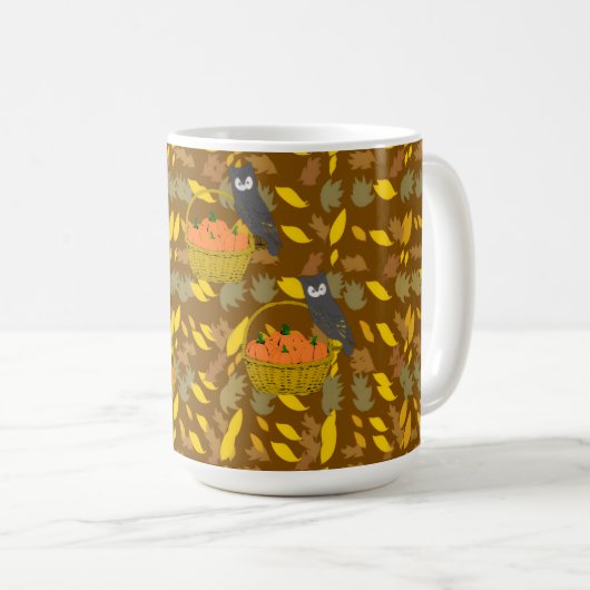 Autumn Owl Pumpkin Pattern Coffee Mug Gift Kaffeetasse (VorderseiteRechts)