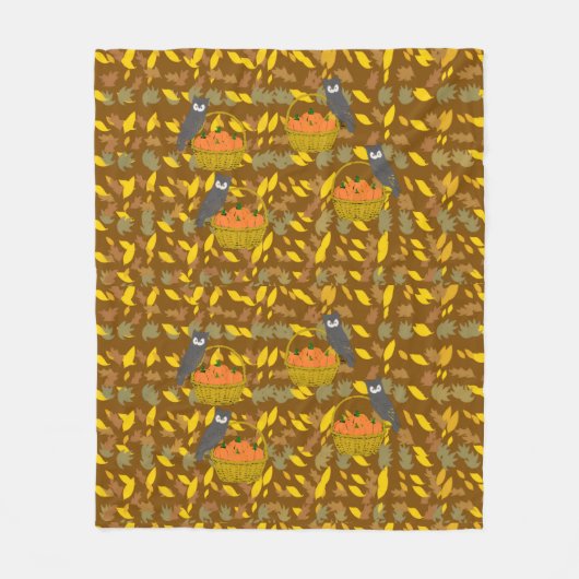 Autumn Owl Pumpkin Pattern Fleece Blanket (Vorderseite)