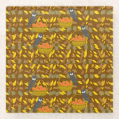 Autumn Owl Pumpkin Pattern Glass Coaster Glasuntersetzer (Vorderseite)