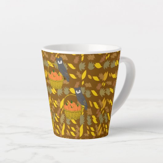 Autumn Owl Pumpkin Pattern Latte Mug Milchtasse (Rechte Ecke)