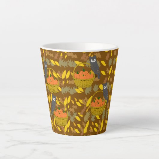 Autumn Owl Pumpkin Pattern Latte Mug Milchtasse (Vorderseite)