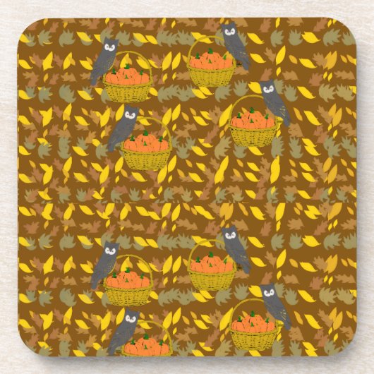 Autumn Owl Pumpkin Pattern Plastic Coaster Getränkeuntersetzer (Vorderseite)