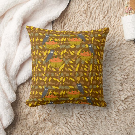 Autumn Owl Pumpkin Pattern Throw Pillow Kissen (Decke)