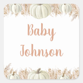 Autumn Pampas Grass Favor Tag | Rustic Fall Baby Quadratischer Aufkleber