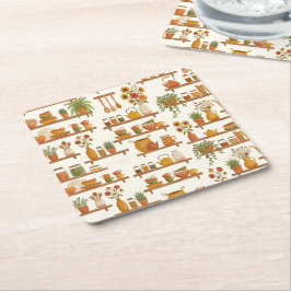 Autumn Pantry Shelves Watercolor Pattern Rechteckiger Pappuntersetzer